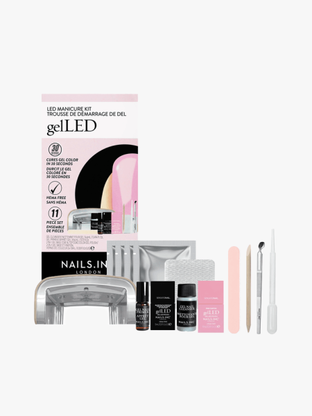 Nails.INC x Sensationail Gel LED Gel Nails Manicure Starter Kit in branded components on a light gray background